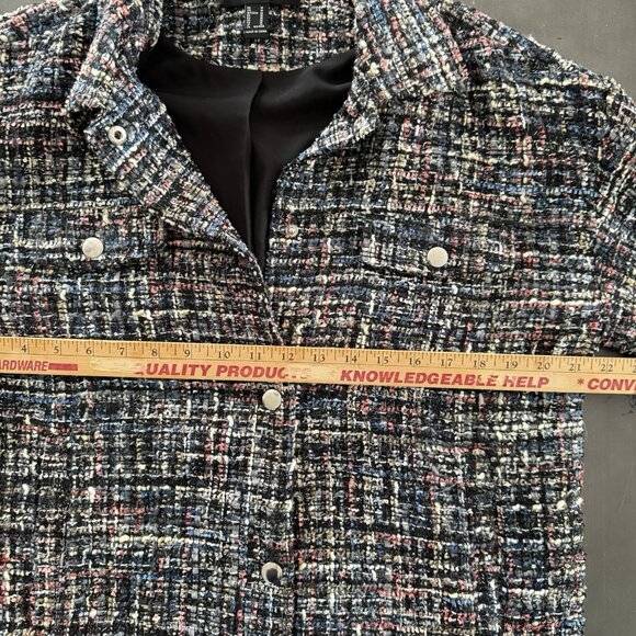 Forever 21 Dixie Tweed Snap Button Bomber Jacket Multicolor Utility Overcoat - Picture 6 of 8